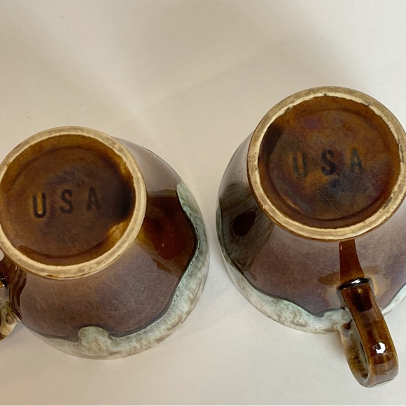 USA Pottery Vintage Brown Drip Glaze Coffee Mugs Set of 2 No Chips - Picture 5 of 5